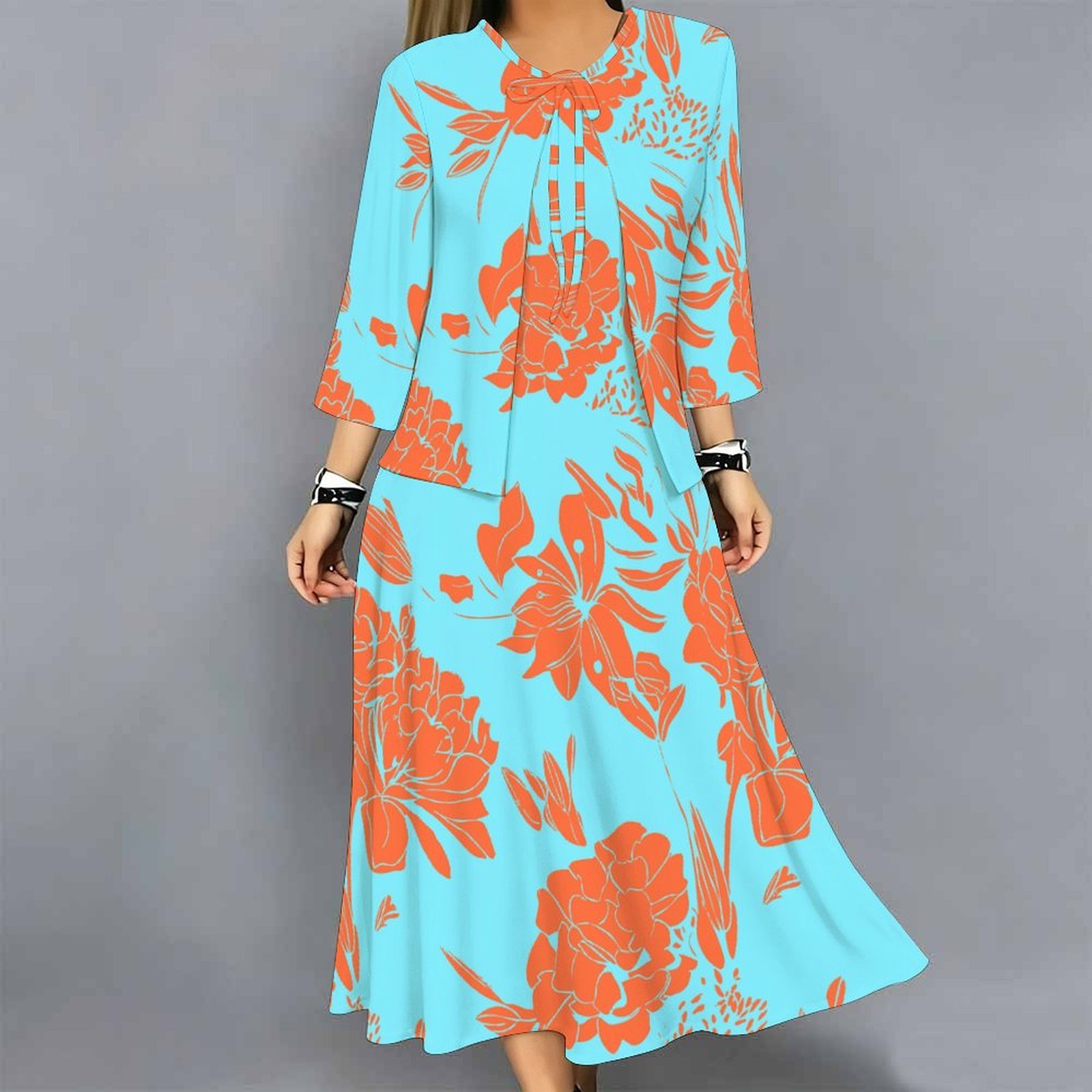 Midi Skirt Floral - Женский комплект из двух предметов: кардиган