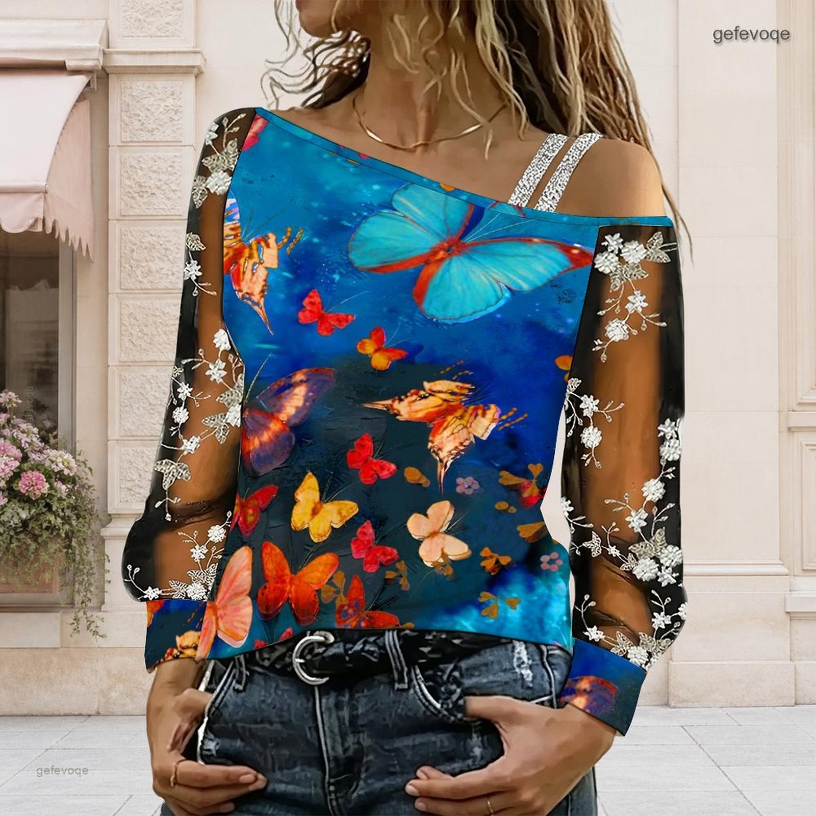 Blouse Off Shoulder - Женская блузка с открытыми плечами, асимметричный