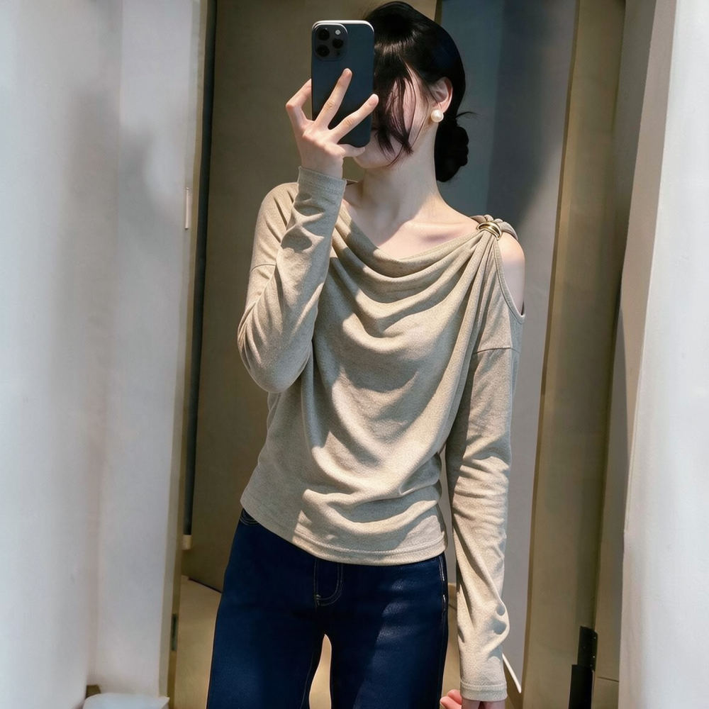 Blouse Off Shoulder - Женская облегающая блузка с длинными рукавами,